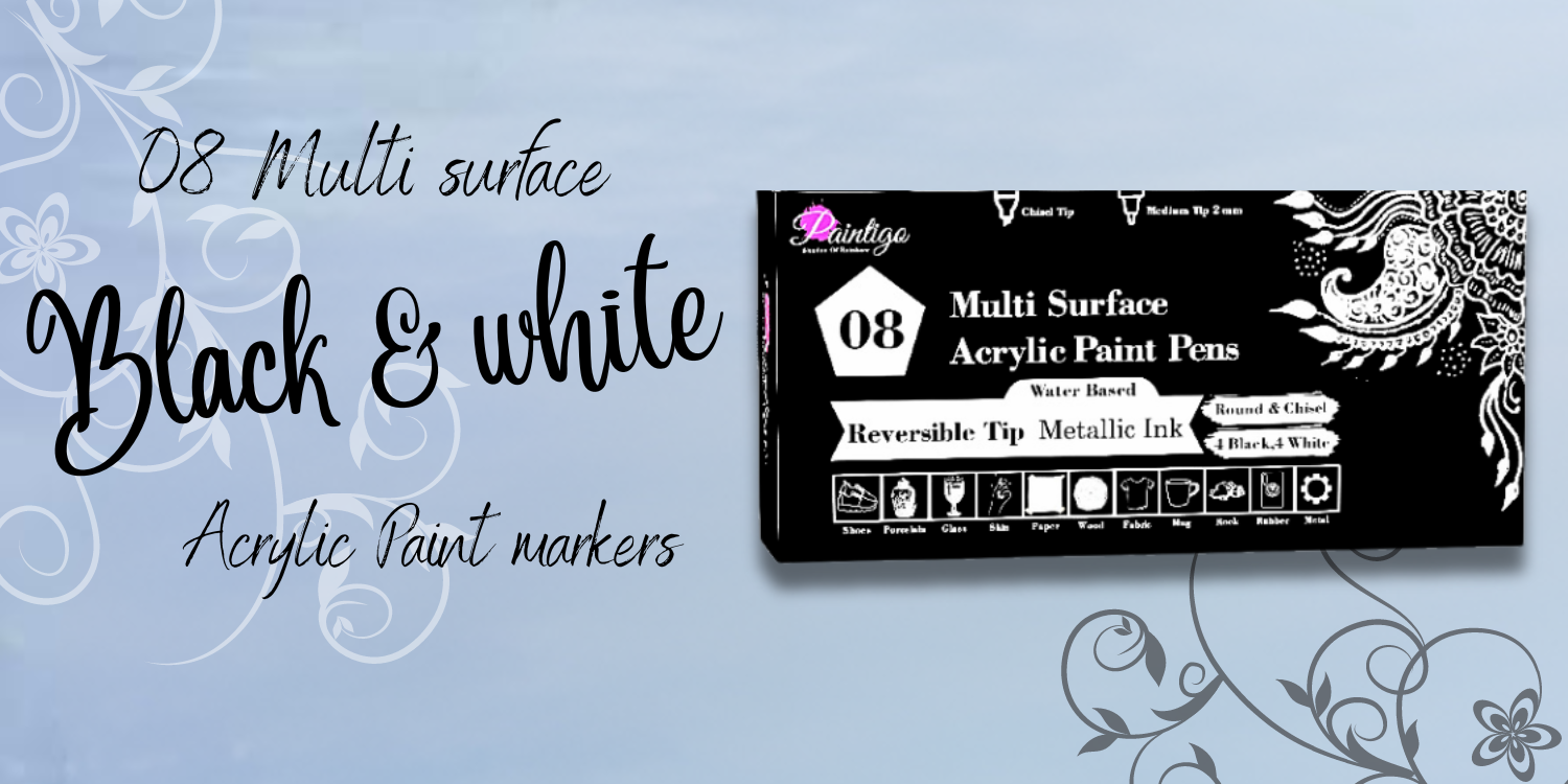 08 Multi Surface Acrylic Paint Pens - Black & White